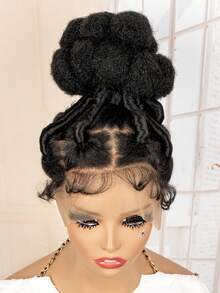 Bantu Knotless Braided Wigs Synthetic Full Lace Wig Lace Box Braided Wig Buns Wig Full Lace Braids Wig African Braiding Hair Wig For Women - Black - View 6