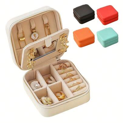 便携式旅行首饰盒，多功能首饰收纳盒，迷你首饰盒，项链、戒指吊坠、手链、耳环收纳盒，首饰包装盒，化妆品和指甲油收纳盒