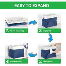 Extra Large Storage Baskets For Shelves 3 Pack Fabric Storage Bins For Organizing Linen Collapsible Organizer For Closet-White&Blue - 白藍 - 查看 8