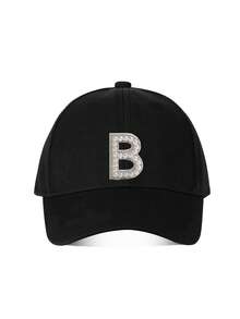 1PC Girls Shining Rhinestone Pearls 26 Letter Baseball Cap Gold Thread Craft R Letter Design Style Kpop Fashion Snapback Cap Girls Boys Sun Hats - Black - View 7