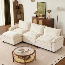 114 Inch Modular Couch Sectionals with Ottoman, Big Comfy Cloud Couches, L Shaped 4 Seat Modular Sectional Sofa, Modern Cloud Sectional Couches for Living Room, Deep Seat Sofa, Beige - Beis - Ver 2