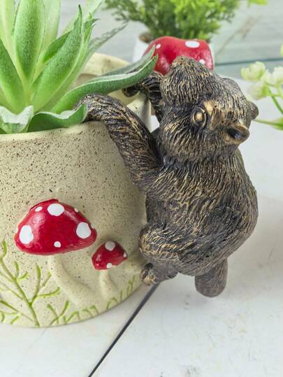 1pc Cute Vintage Bronze Hamster Hanging Planter, Gardening Decor, Spring Garden Decoration, Handmade Resin Craft
