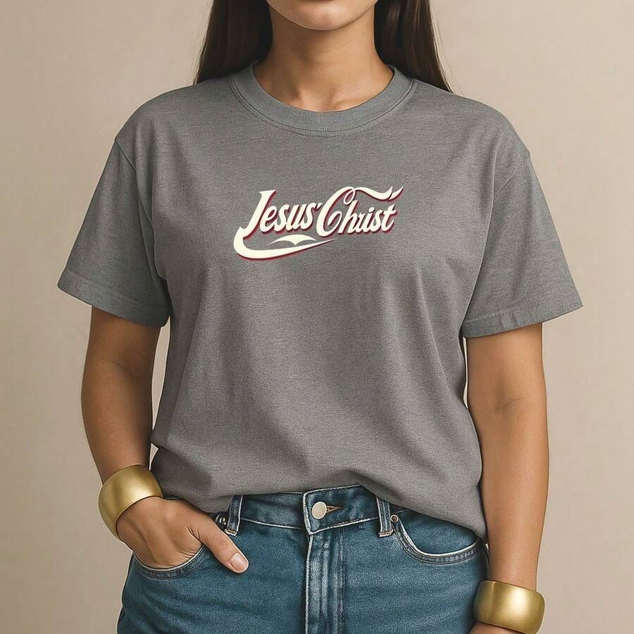 Women's T-Shirt 100% Cotton Jesus Christ Casual Christian Shirt Retro Style For Everyday Fashion - 灰色 - 查看 1