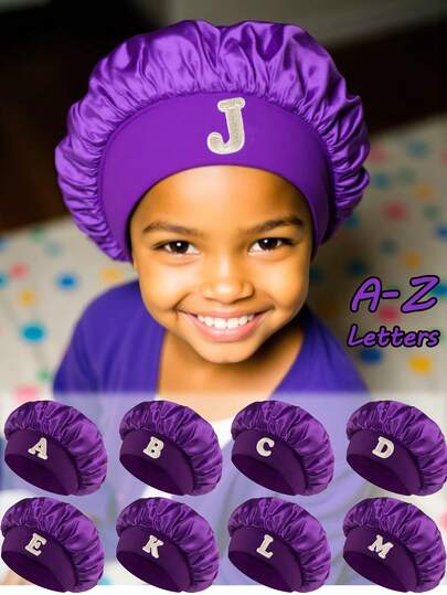 1 Pc A-Z Letter Hats Kids' Bonnet Hat Set Elastic Comfortable Headwear Sleeping Cap And Hairband Girls 3-8 Years Old