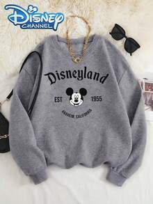 Disney Official Authorized Classic Mickey Disneyland 1955 Iconic Print Boys Fun Sweatshirt Comfortable Easy To Wear Casual School Outings Weekend Activities - 灰色 - 查看 1