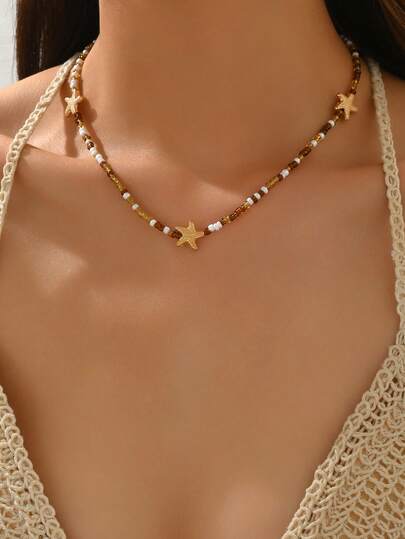 1개 보헤미안 스타일 유리 구슬 불가사리 펜던트 목걸이, 일상 착용, 해변 휴가, 친구 선물, 생일, 휴일에 적합