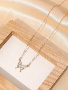 1pc Delicate Fully Rhinestone Butterfly Necklace, Fashionable Versatile Crystal Butterfly Collarbone Chain For Women - Gold - View 3