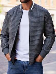 Men's Bomber Jacket Lightweight Casual Stylish Fashion Jacket Varsity Coat With Zipper - 灰色 - 查看 1