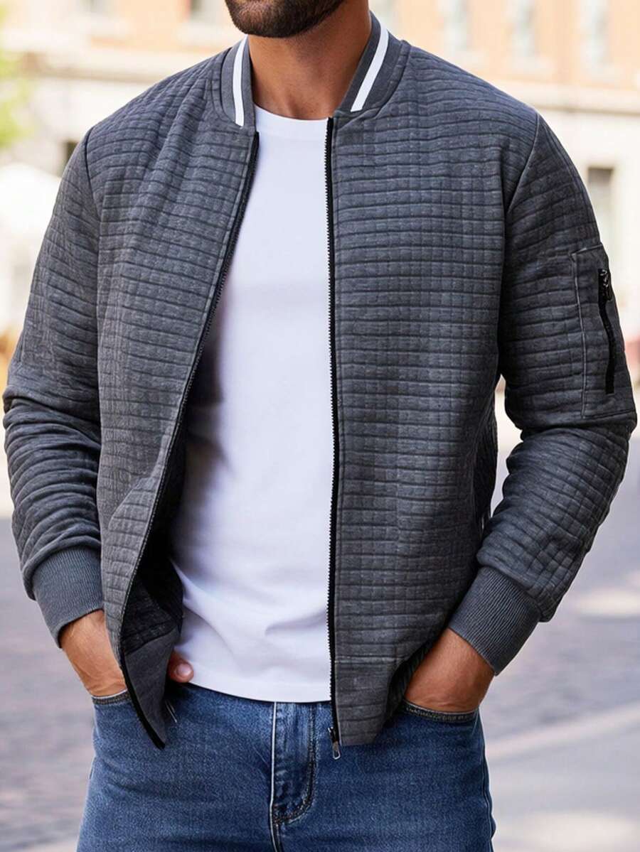 Men's Bomber Jacket Lightweight Casual Stylish Fashion Jacket Varsity Coat With Zipper - 灰色 - 查看 1