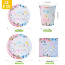 8 pezzi Set di piatti, tovaglioli e bicchieri usa e getta con elefanti e decorazioni floreali per gender reveal festa, adatto per 8 ospiti, stoviglie di carta monouso per compleanni, matrimoni, feste a tema, picnic in famiglia - Multicolore - Visualizzare 2