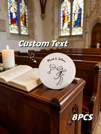 8Pcs Custom Printed Wedding Paper Coasters Bulk, Personalized Cocktail Bow & Martini Design, Wedding Reception Table Decor, Bridal Shower & Engagement Party Coasters, Disposable Drink Coasters, Elegant Wedding Favor Gifts