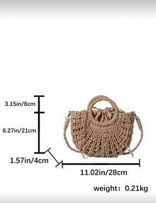 1pc Half-Moon Hollow Out Handbag, Fashionable Beach Vacation Straw Woven Bag,Vacation Bag For Summer, Perfect For Beach Vacation, Travel, Shopping, And Vacation Essentials, Eye-Catching Beach Bag Summer, Summer Straw Beach Bag For Women, Hottest Beach Bags For Women, Fashion Summer Vacation Bag, Beach Essentials Women Bags For Vacation & Holiday, Newest Holiday Bag ,Vacation Essentials , Beach Bag - 卡其色 - 查看 4