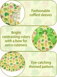 1件圣帕特里克节三叶草印花狗狗连衣裙，双层蝴蝶结袖宠物公主裙，适合小型至中型犬（泰迪犬、博美犬等），作为节日焦点服装！ - 彩色 - 查看 8