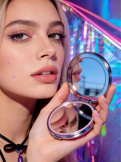 粉色闪光流沙双面折叠镜，Y2K美学便携式化妆镜，闪亮流沙设计，可爱手持梳妆镜，可定制蝴蝶结造型（蝴蝶结可选），非常适合包包补妆、Y2K派对准备、拍照道具、Z世代社交活动，是Y2K时尚爱好者、化妆新手、内容创作者的理想之选，也是情人节、圣诞节、生日的绝佳礼物。