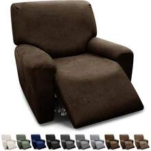 Chair Covers 4-Pieces Recliner Chair Covers 1 Seater Cover For Recliner Chair Leather Look Recliner Slipcovers With Pockets Spandex Fabric Furniture Covers(XL Recliner, Coffee) - 咖啡 - 查看 1