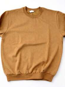 Men's Crew Neck Fleece Sweatshirt, Thick Winter Coat, Cotton - Beige - View 9