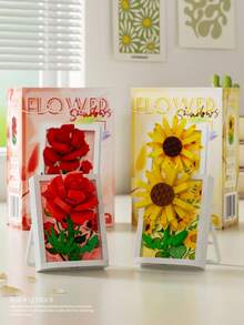 100-300-elementowe klocki do budowania ramek na zdjęcia w kształcie kwiatów (fioletowa bańka, tulipan, storczyk, słonecznik, róża, piwonia...), prezent urodzinowy DIY, klocki, puzzle i akcesoria do kolaży, żywe kolory, wykwintny design, warstwowe, żywe kolory, realistyczne kształty, odpowiednie do wystroju wnętrz/artykułów biurowych/wymiany prezentów (Boże Narodzenie, Dzień Matki, Walentynki), ekspozycji sklepowej/kolekcji dzieł sztuki - Wielokolorowe - Zobacz 5