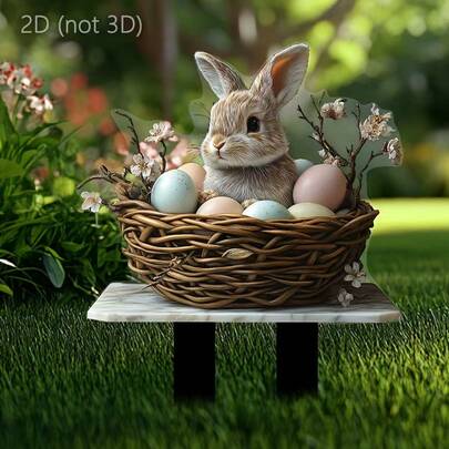 Easter Basket Rabbit 2D Acrylic Sign, Outdoor Lawn Decor, Garden Landscape Prop