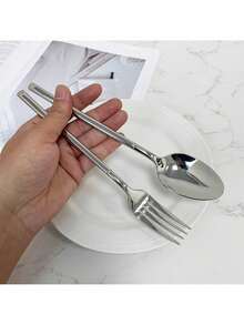 3pcs/12pcs Stainless Steel Cutlery Set, Steak Knife Fork Spoon, Suitable For Kitchen, Restaurant, Wedding, Party, Holiday Gift - Silver - View 5