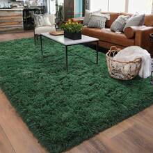 Soft Shag Rugs For Bedroom, Dark Green Fluffy Shaggy Rugs For Living Room Office, Luxury Modern Plush Carpet Girls Boys Room Dorm Indoor Home Decor, Upgrade Non-Slip - Xanh đậm - Xem 2
