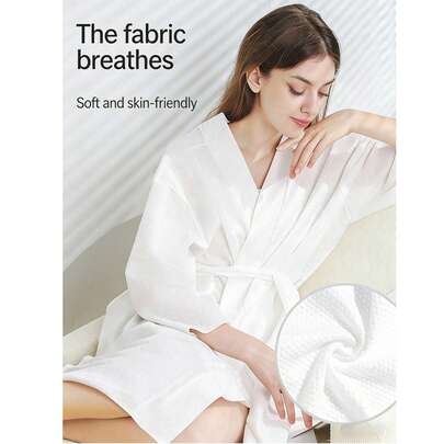 Áo kimono dệt kim kiểu waffle bằng cotton Thổ Nhĩ Kỳ, nhẹ, nhanh khô, mềm mại, thích hợp cho phù dâu [Áo choàng dùng một lần]