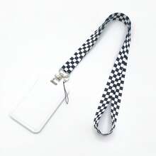 简约黑色、白色、粉色、紫色、网格印花柔软亲肤挂绳，百搭时尚项链带，可挂相机、手机、身份证 - 黑與白 - 查看 5