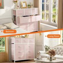 Sweetcrispy 9-Drawer Dresser, Fabric Storage Tower For Bedroom, Hallway, Entryway, Closet, Tall Chest Organizer Unit With Fabric Bins, Steel Frame, Wood Top, Easy Pull Handle - 粉色 - 查看 5