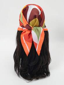 1pc Women's Bandana Scarf With Geometric Patchwork Artistic Pattern - Multicolor - View 1