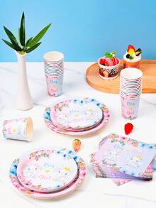 8 pezzi Set di piatti, tovaglioli e bicchieri usa e getta con elefanti e decorazioni floreali per gender reveal festa, adatto per 8 ospiti, stoviglie di carta monouso per compleanni, matrimoni, feste a tema, picnic in famiglia - Multicolore - Visualizzare 4