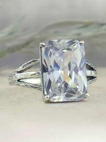 1 Stück Boho-Stil Vintage Silber & Weißer Kubikzirkonia Ring, geeignet für Hochzeit, Verlobung, Versprechen, Alltag - Antiksilber - Übersicht 3