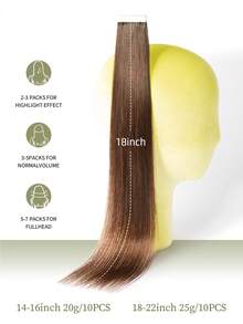 DNE HAIR 10件組 100%真髮無縫隱形接髮片，14-22英吋中棕色直髮，絲滑順暢，頂級品質，髮尾豐厚，適合細髮，完美適用於女性日常使用與美髮沙龍 - S4 - 查看 5