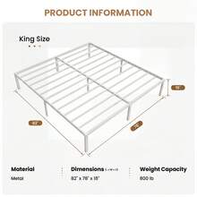 SHA CERLIN Twin/Full/Queen/King Size Bed Frame, White, 18 In Metal Platform Bed With Heavy Duty Steel Slat Support, Under-Bed Storage Space, No Box Spring Needed, Easy Assembly, Stable Structure, 800 LB Weight Capacity - 18 Inch-white - View 11
