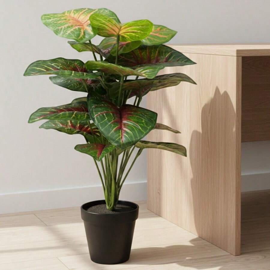 Planta Artificial Alocasia Centro Rojo 54 cm – Follaje Realista con Maceta Moderna en Maceta de plástico, Decoración Para Sala de Estar Decoración de Interior y Exterior - Verde - Ver 1