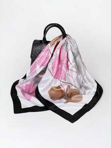 Elegant Women's Printed Satin Scarf 90x90 Large For Hair - L34/Branco - Xem 5