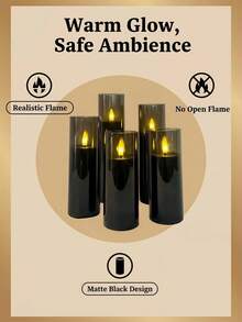 5 piezas de velas sin llama parpadeantes, velas a pilas, velas acrílicas irrompibles con control remoto, accesorios para cumpleaños y bodas, adecuadas para linternas, jardín, decoración navideña del hogar, regalos de Pascua, graduación, Día de San Valentín (Negro) - Taza negra en forma de bala - Ver 5