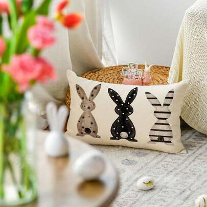 1PC Easter Bunny Pillowcase, 12 X 20 Inch Bunny Cushion Cover Sofa Decor, Single-Sided, Pillow Insert Not Included