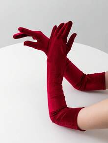 1 par de luvas longas aveludadas até o cotovelo, adequadas para festas formais. - cor sólida - Ver 8