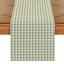 1pc Modern Minimalist Plaid Table Runner, Rectangular Tablecloth, Available In Multiple Sizes, Suitable For Home Dining, Home Decor, Outdoor Parties And Restaurant Decoration, Perfect Gift For Outdoor Dining Table Setting, Linen-Like Texture - Light Green - View 11
