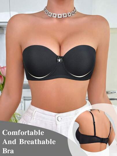 Women's Black Strapless Push Up Bra - Breathable & Comfortable, Vacation Resort Wear