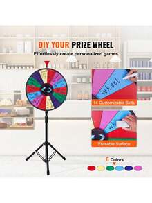18 Inch Spinning Prize Wheel, 14 Slots Spinning Wheel With Height Adjustable Stand, Roulette Wheel With A Dry Erase, And A Storage Bag, Win Fortune Spin Games In Party Pub Trade Show Carnival - Multicolor - View 2