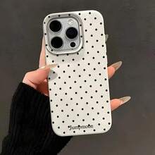1pc Polka Dot Textured Matte Milky White Full Body Shockproof TPU Fashionable Phone Case Suitable For IPhone 17 16 15 14 13 12 11 17 Pro Max, A55/54/53/52/51, S25/24/23/22/21 Series, Unisex - 款式3(1PC) - 查看 3