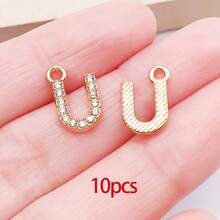 10/26 piezas Encantos de letras del alfabeto A-Z con rhinestones y cristales brillantes para DIY de pulseras, collares, aretes, gargantillas y manualidades - Dorado - Ver 21