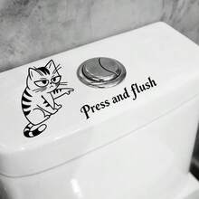 1pc Cartoon Cute Funny Cat, Dog, Toilet Sticker, Creative Toilet Lid Sticker, "Press And Flush" English Sticker, Bathroom Self-Adhesive PVC Wall Sticker, Suitable For Bathroom - Multicolor - View 12