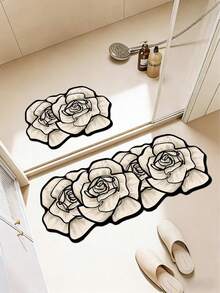 1 pieza Alfombra de baño con rosa blanca, alfombra de baño, felpudo, alfombra pequeña, alfombra, alfombra de piso, decoración del hogar, alfombra de área, alfombra de exterior, decoración del hogar, alfombra de área, alfombra de dormitorio, alfombra lavable - Multicolor - Ver 3