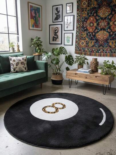 1pc Black Background White Circular Leopard Print Decorative Rug, Bedroom Decor, Small Rug, Carpet, Home Decor, Living Room Rug, Living Room Small Rug, Bedroom Rug, Living Room Home Decor, Outdoor Rug, Washable Rug