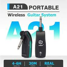 LMBGM 无线一对一/一对二吉他发射器/接收器，即插即用 USB-C 充电，适用于电吉他、贝斯、鼓、键盘、音频传输 - 黑色 - 查看 1