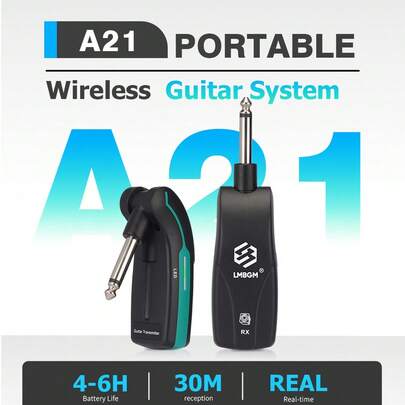LMBGM 无线一对一/一对二吉他发射器/接收器，即插即用 USB-C 充电，适用于电吉他、贝斯、鼓、键盘、音频传输