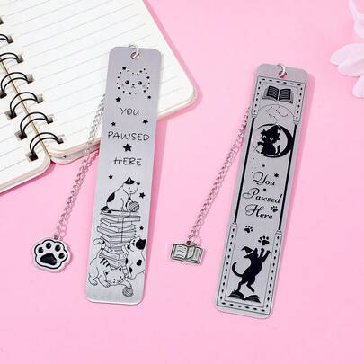 Cat Themed Metal Bookmark With Hanging Accessories - A Practical Reading Marker Gift For Book Lovers In Gift Box Style, A Good Helper For Ordinary Poop Scoopers And Cute Fans To Read.