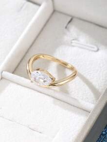 1枚精美闪亮几何水滴形璀璨立方氧化锆戒指，女士礼物，结婚订婚周年纪念精美珠宝 - 戒指 - 查看 6