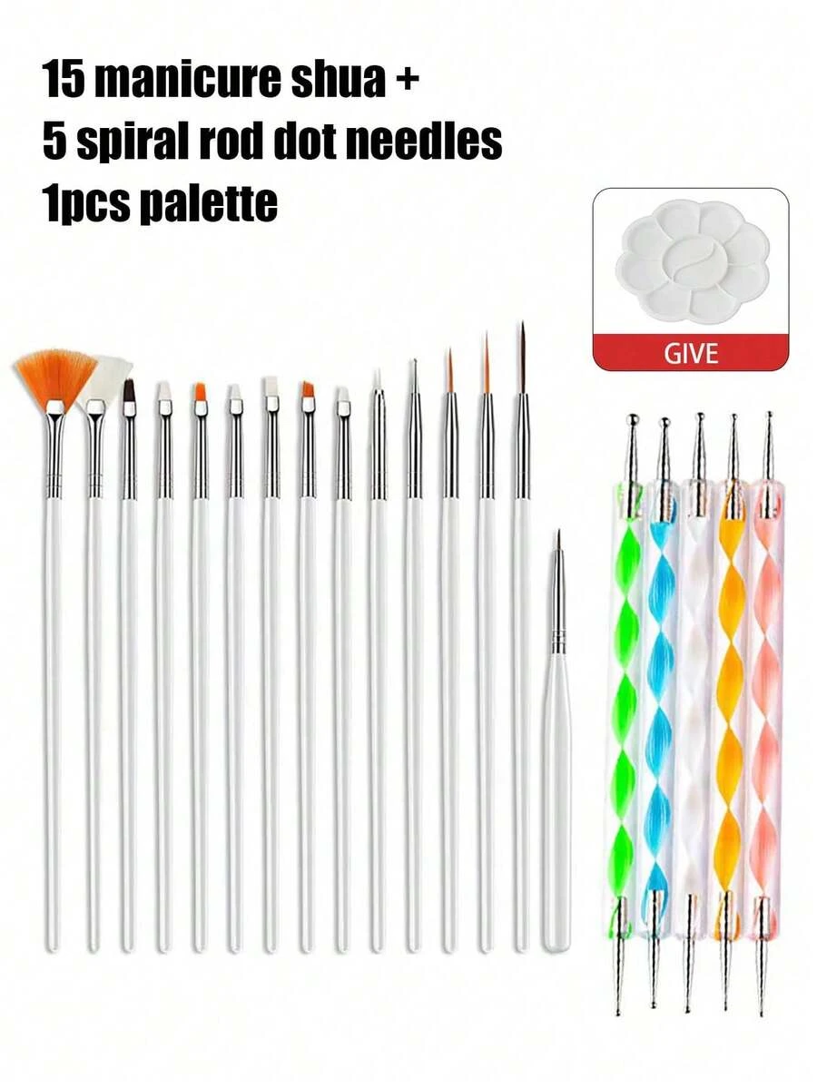 21pcs Nail Art Brush Set For Uv Gel Polish Drawing Painting Flower Design Silicone Dotting Pen Rhinestone Picker Manicure Tools,Nail Art Brushes, Nail Brush Set With Nail Stand, Nail Holder Painting Nails, Nail Art Tools, Nail Dotting Home & Salon Nail Art Design - Multicolor - View 1
